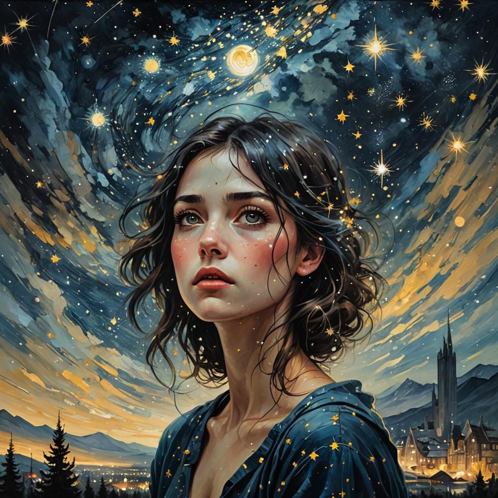 Dramatic Starry Night Sky as Oil Painting