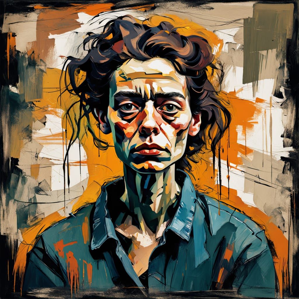 Distressed Portrait in Expressive Oil Paint Style