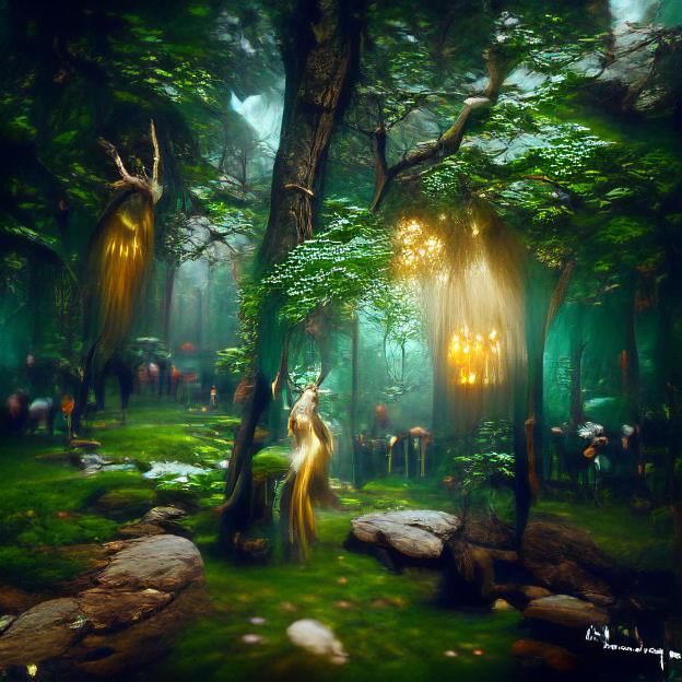 Enchanted Elven Forest: A Bierstadt-Inspired Matte Painting