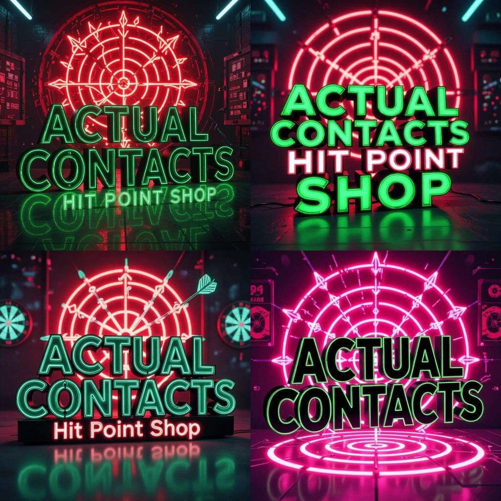 3D Text Art "Actual Contacts" and "Hit Point Shop" in Neon T...