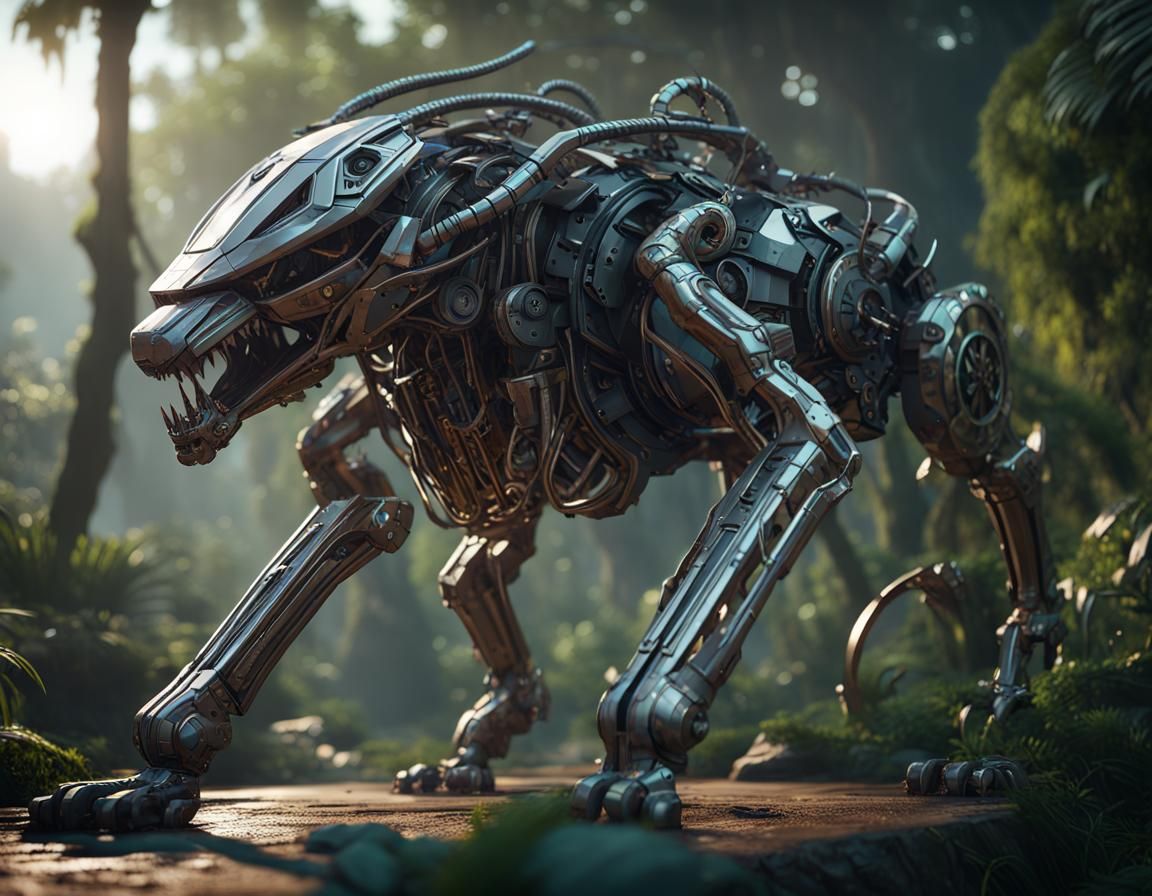 Steampunk Mech Displacer Beast in Jungle Landscape