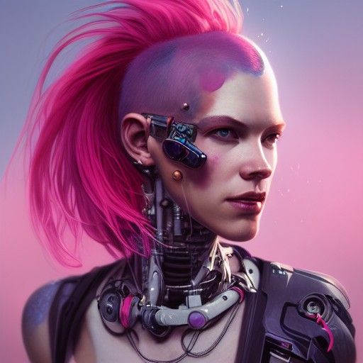 Pink-Haired Cyberpunk Woman: Hyperdetailed Portrait