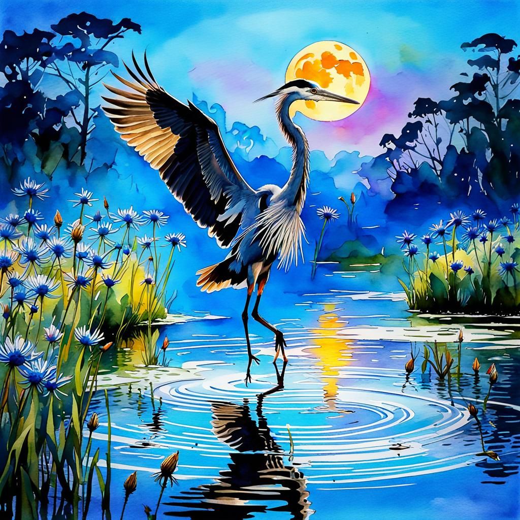 Cornflower Field at Sunset in Watercolor Style