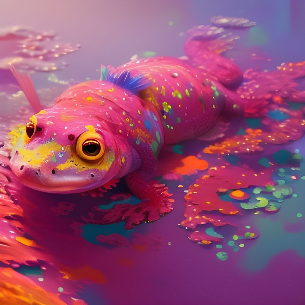 Cute Painted Axolotl Digital Illustration