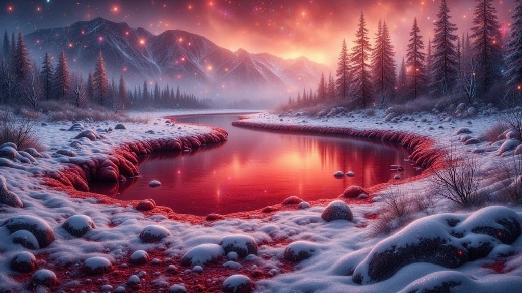 Ethereal Crimson Expanse in Barren Canadian Landscape