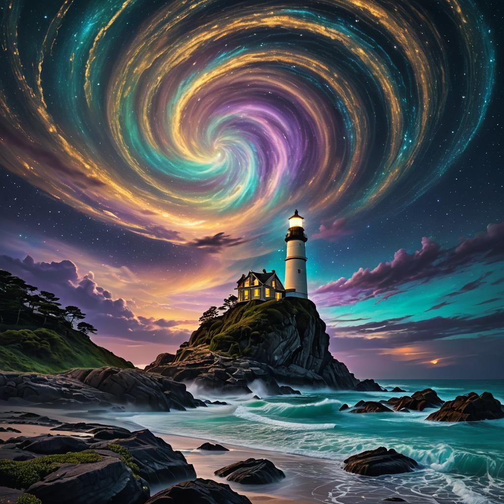 Bioluminescent Ocean with Cosmic Night Sky