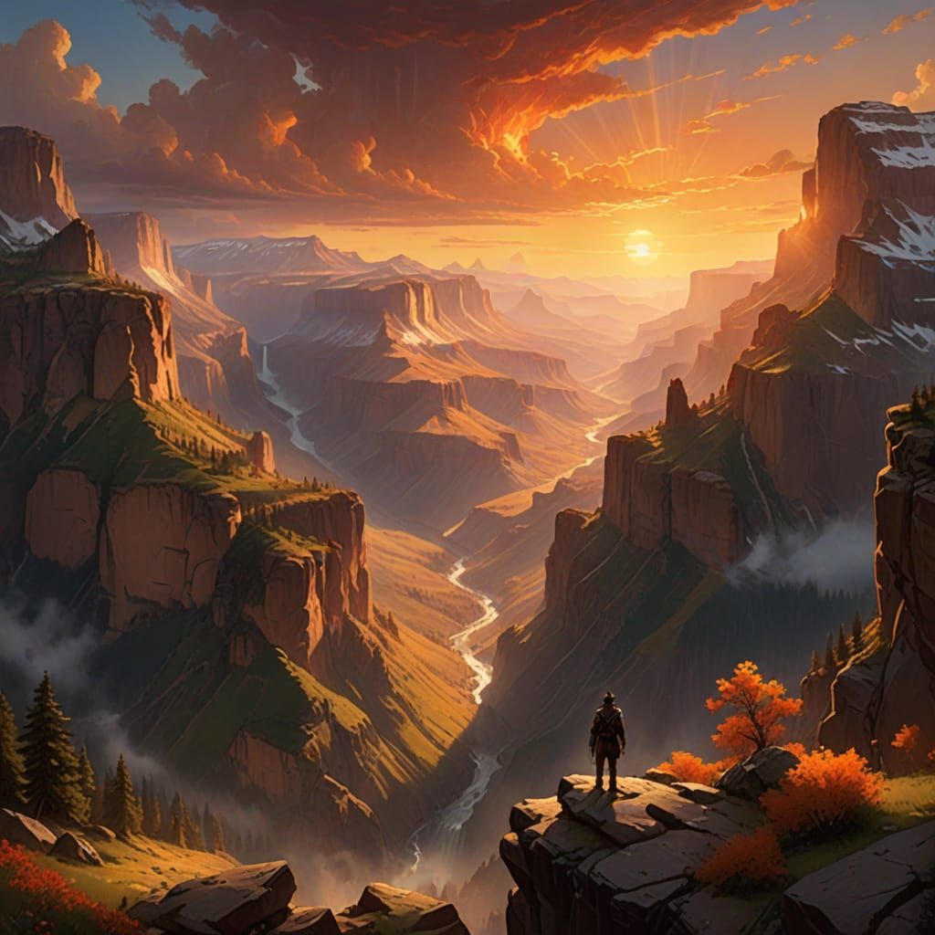 Sunset Canyon Vista: Dramatic Photorealistic Landscape