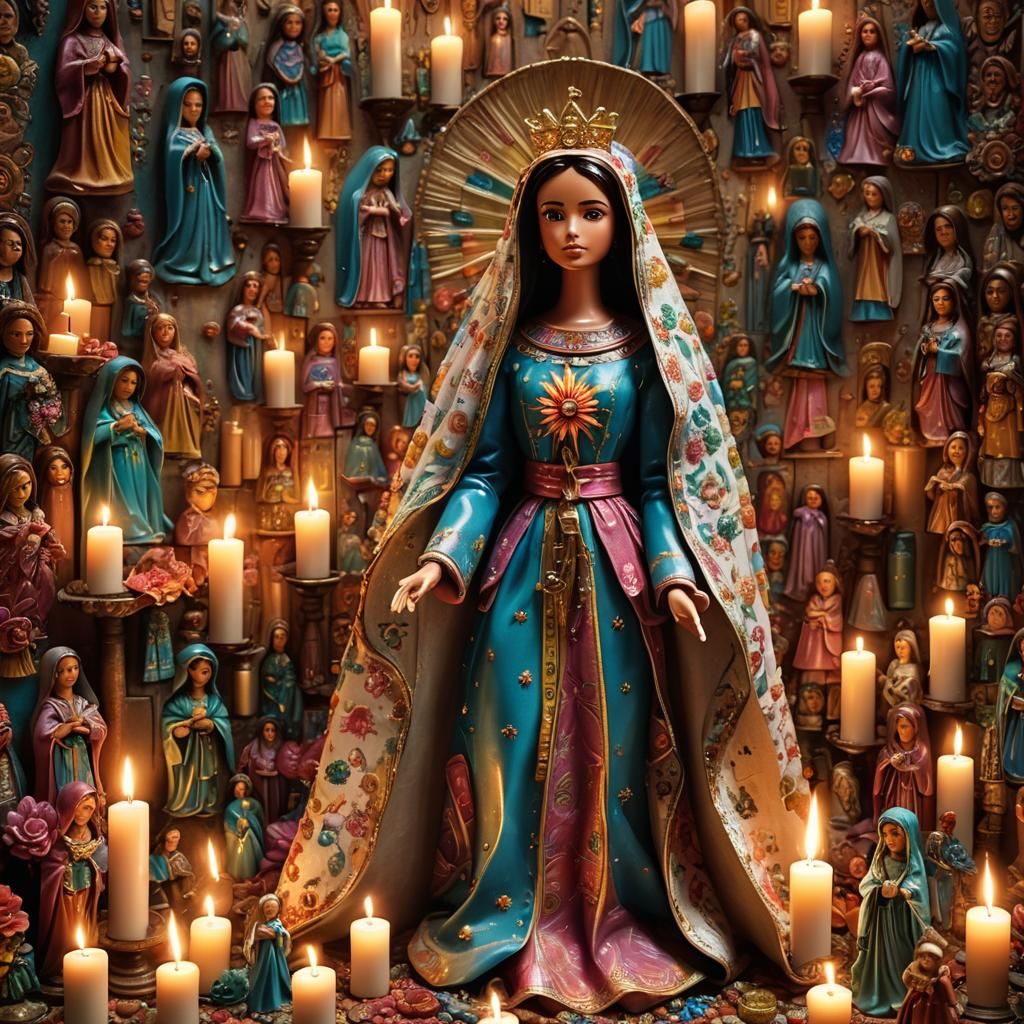 Barbie Doll as Virgin of Guadalupe with Candles