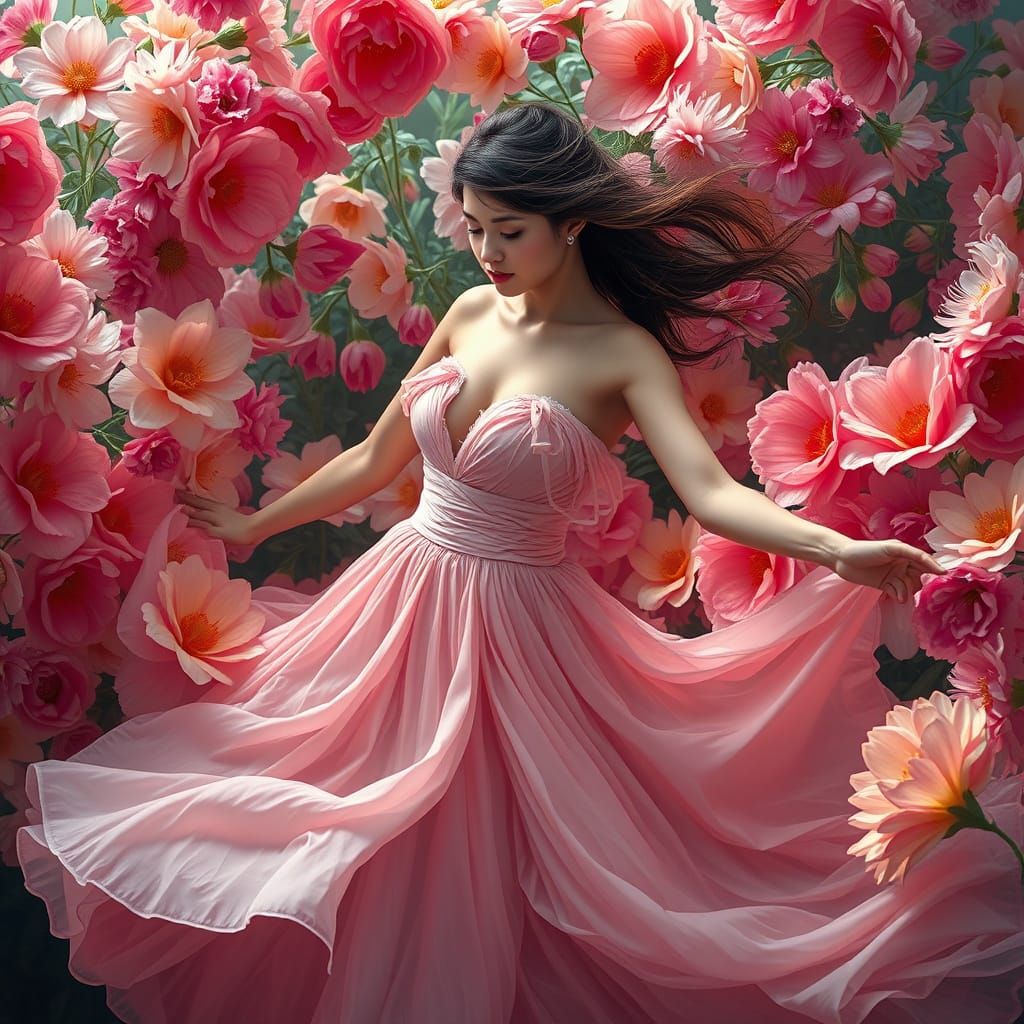 Woman in Exquisite Floral Dance