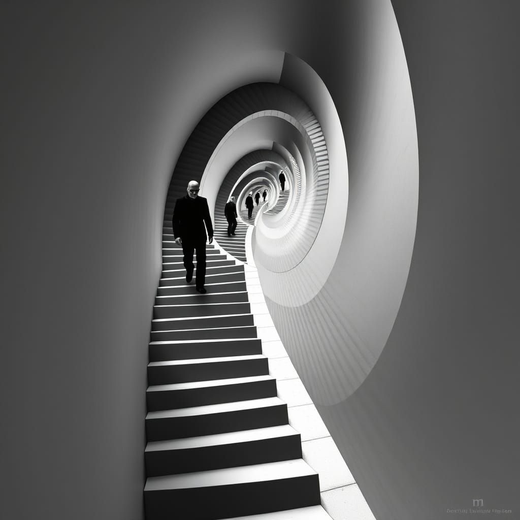 Surreal Staircase Ascending in a Dreamlike, Cubist Style