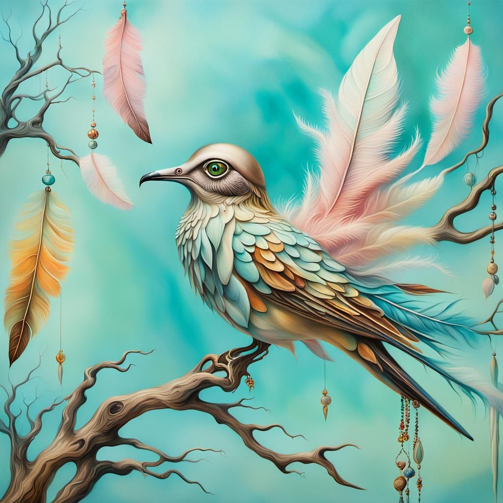 Surreal Feathers Bloom in Dreamlike Oil Painting