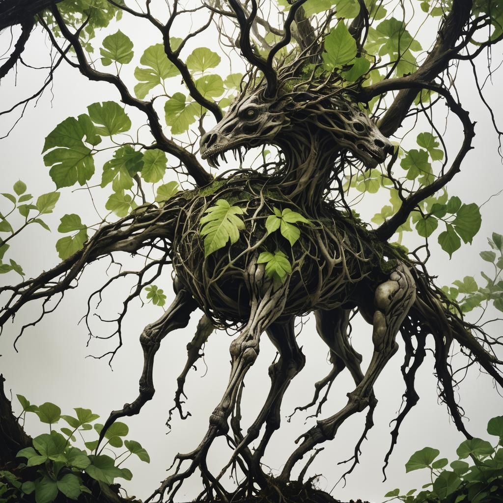 Surreal Creature in Dystopian Cityscape Double Exposure