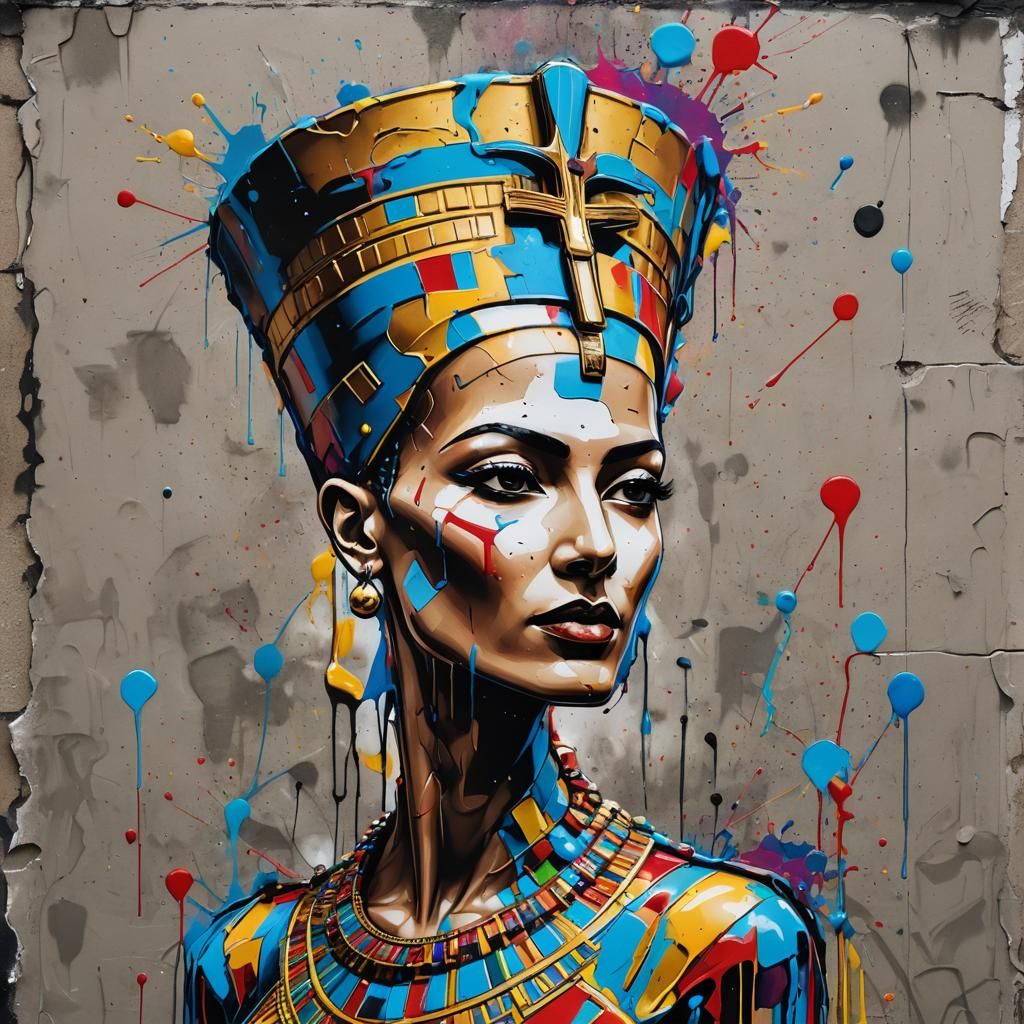 Nefertiti in Colorful Graffiti Street Art