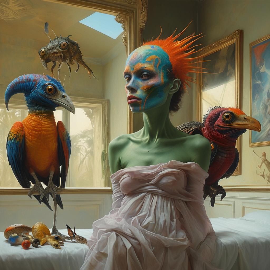 Surreal Gathering of People and Creatures