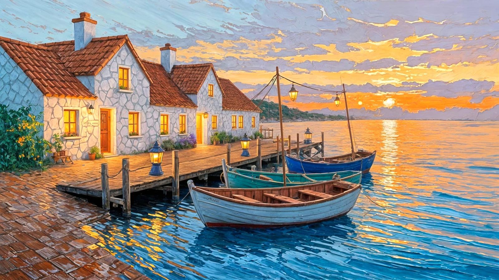 Charming Seaside Village at Sunset