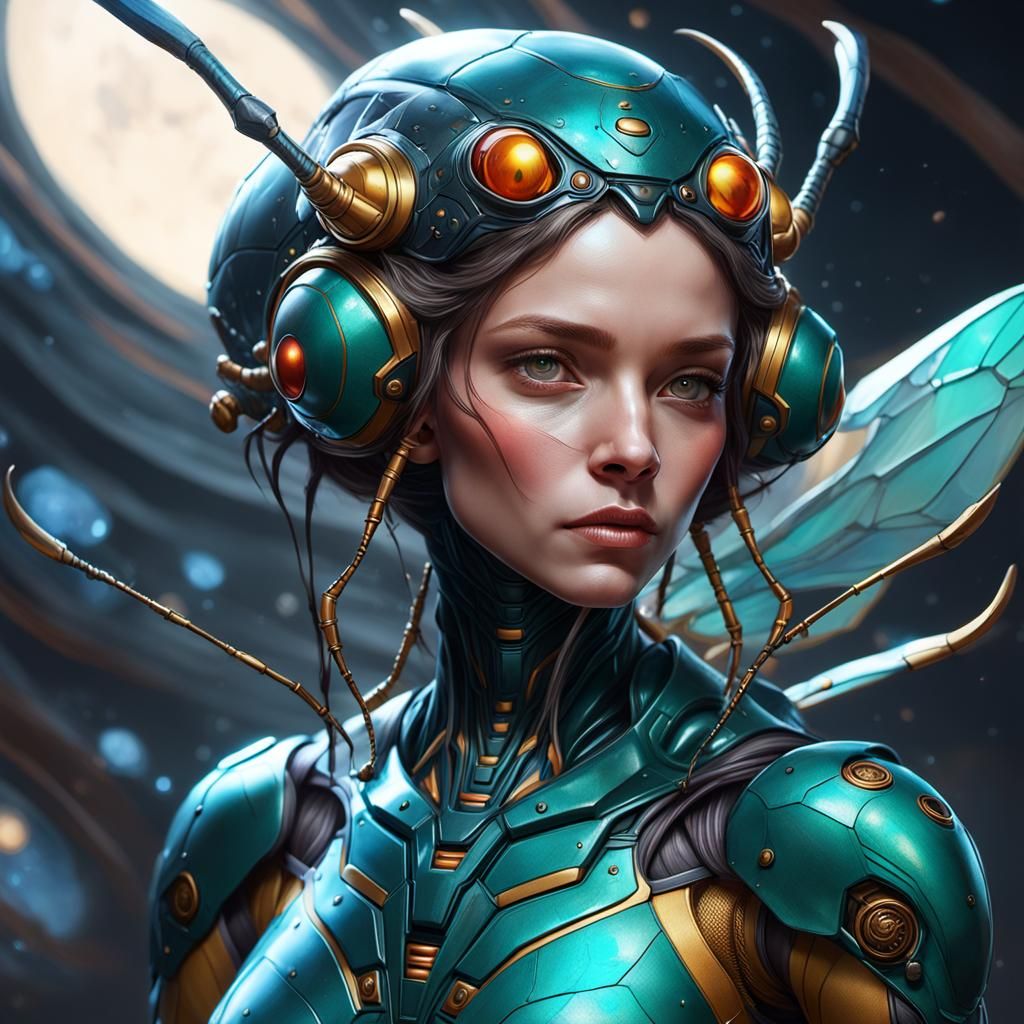 Alien Insect Woman Portrait in Hyperdetailed Style