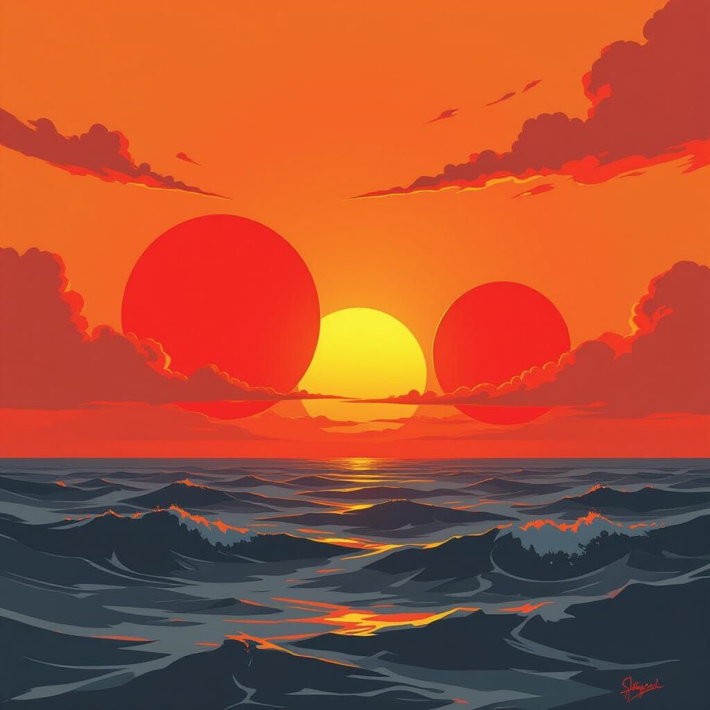 Two Giant Suns over a Turbulent Sea