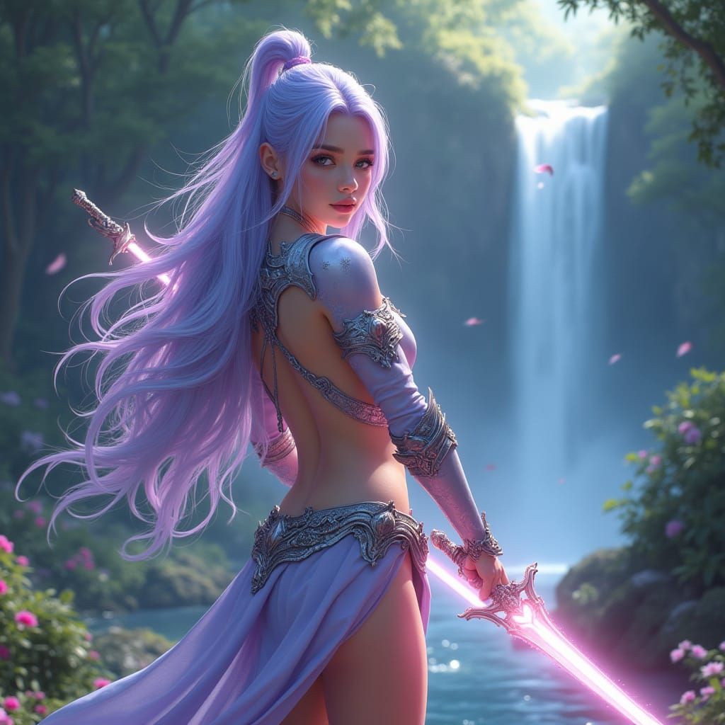 Ethereal Lady Warrior in Luminous Forest