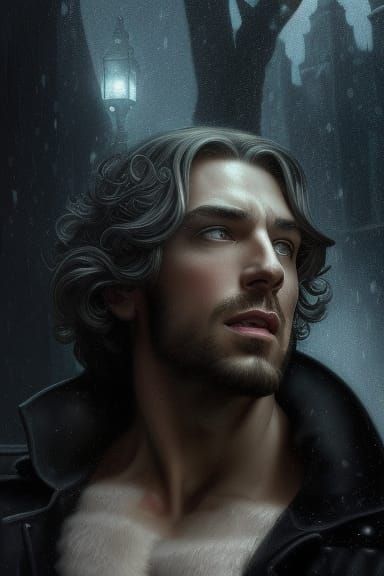 Mystical Man in Gothic Street, Dark Fantasy Art