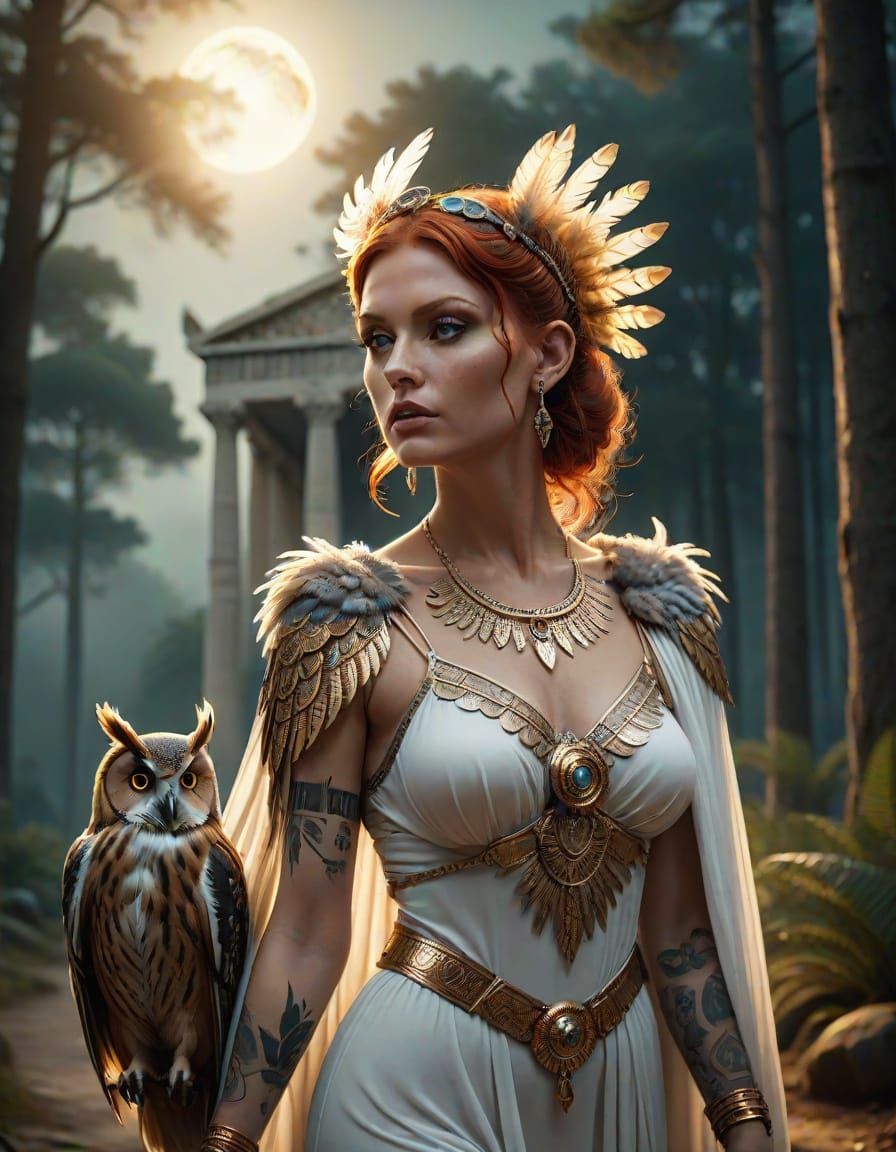 Fantasy Goddess in Moonlit Forest