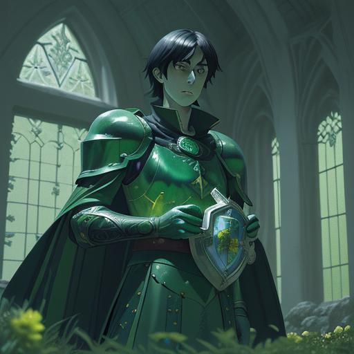 The Green Knight in Anime-Gothic Style
