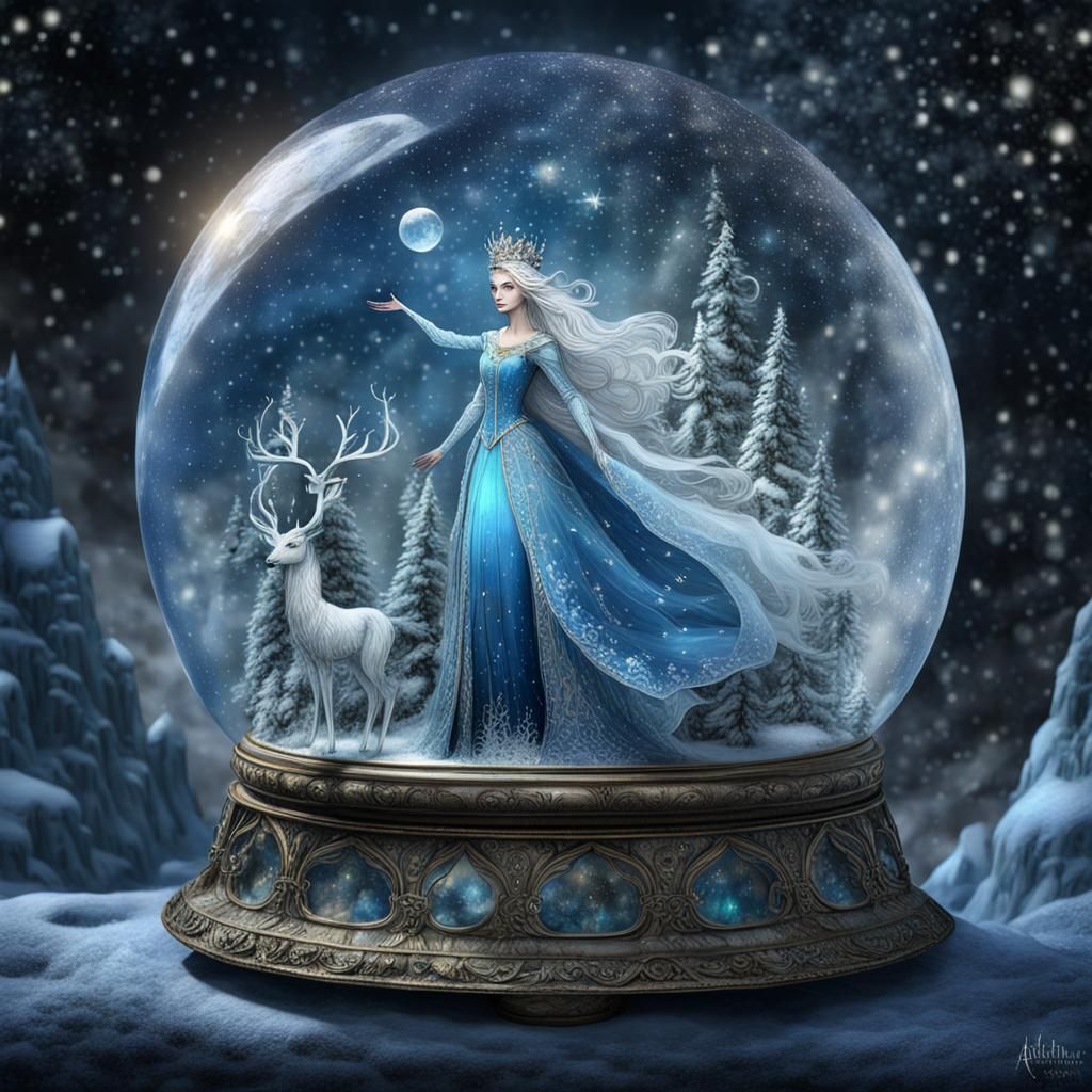 Majestic Glass Snow Queen Globe, Detailed Matte Painting