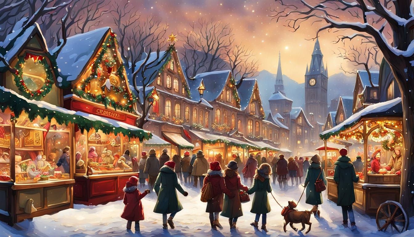 Whimsical Christmas Village at Night