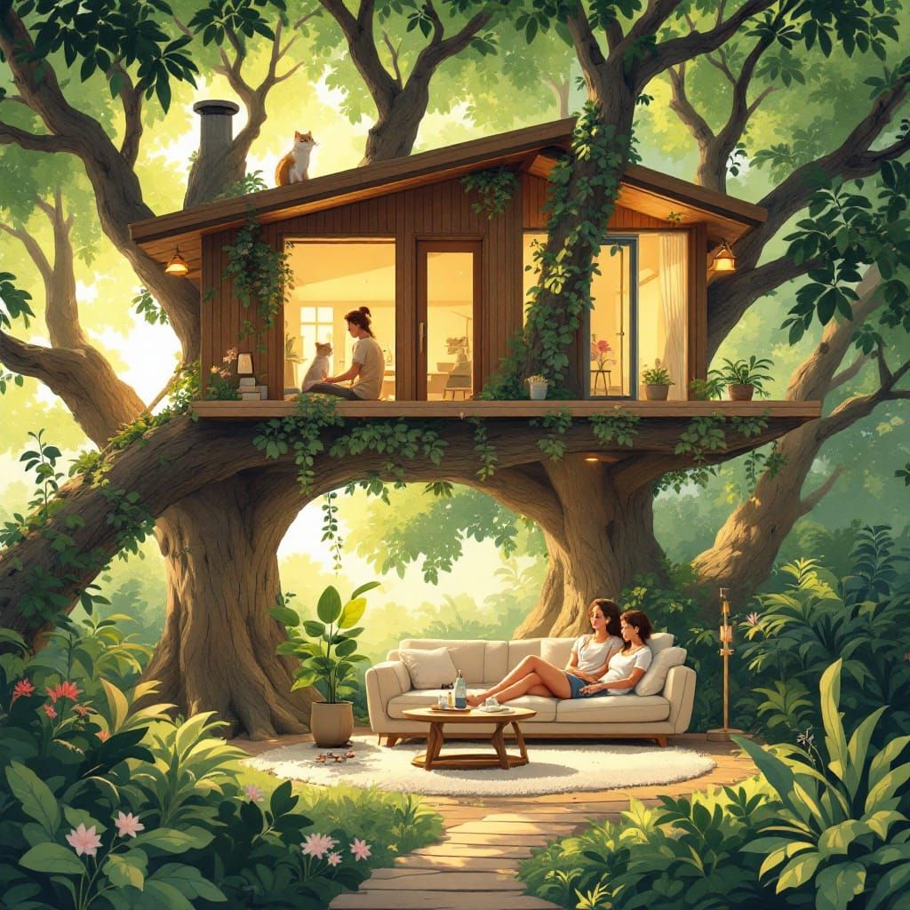 Cozy Modern Treehouse Retreat with Lush Surroundings