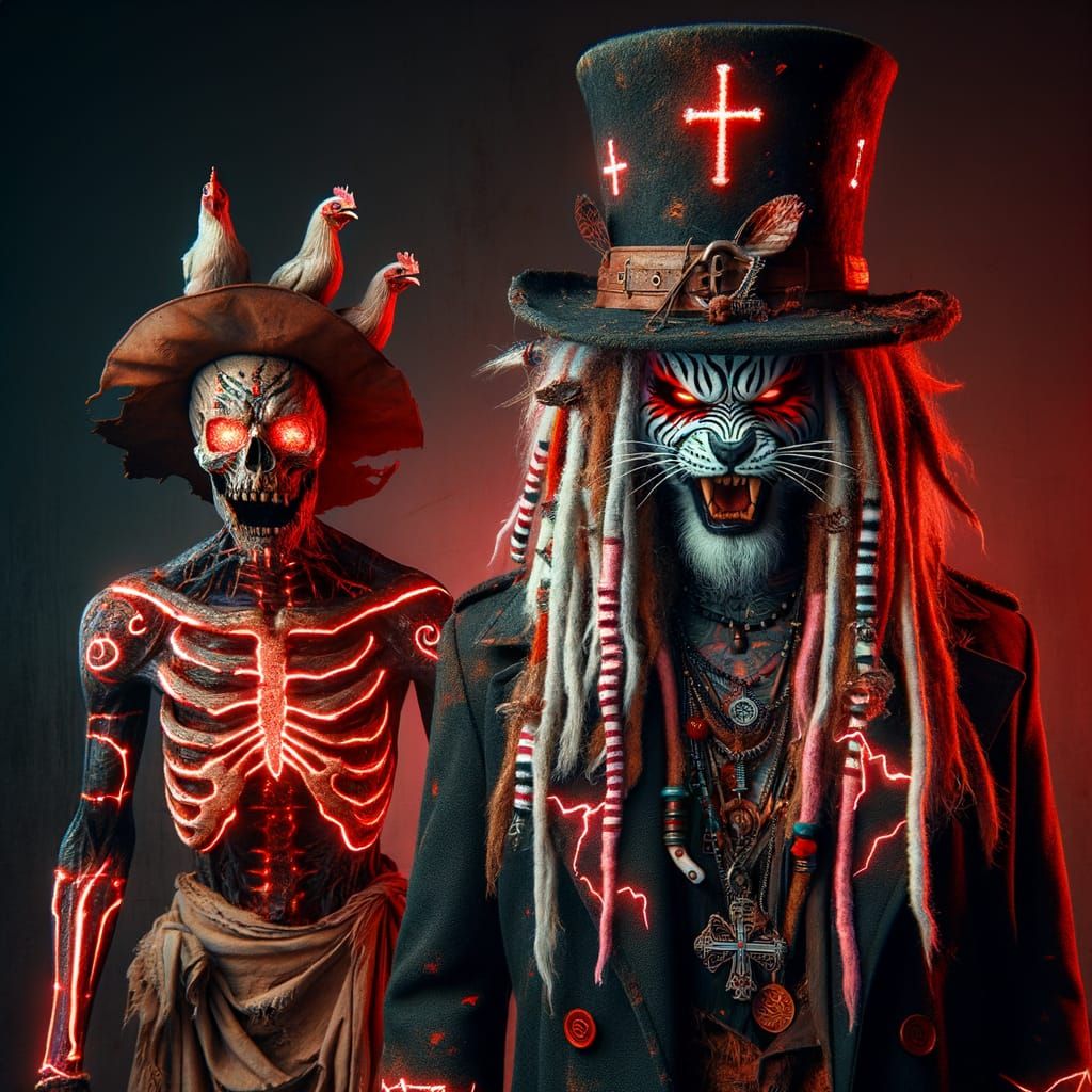 Eerie Voodoo Tiger with Zombie Companion