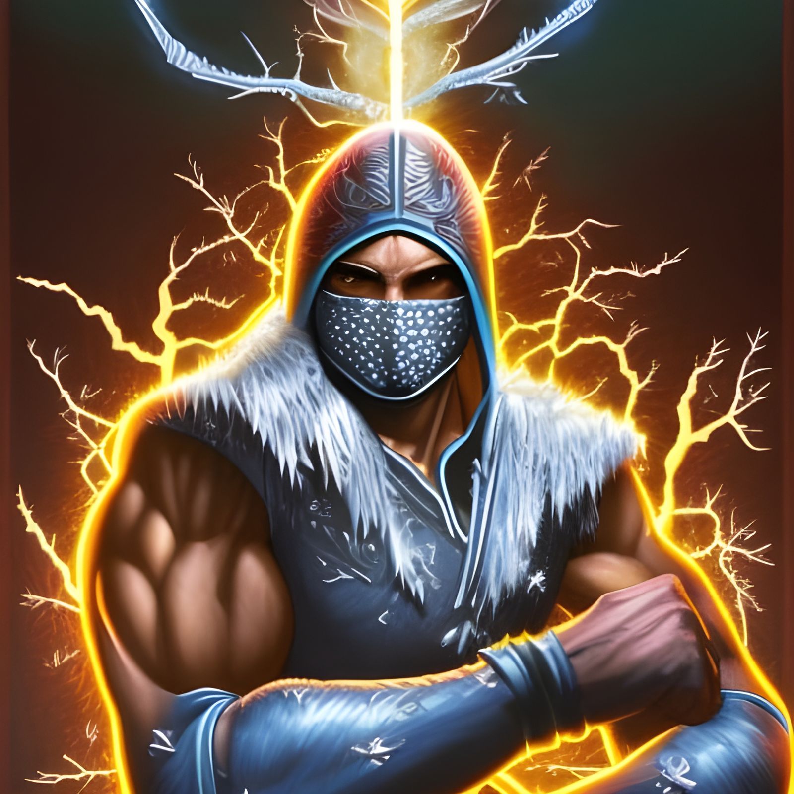 Hyper Detailed Ice Ninja in Mortal Kombat Style