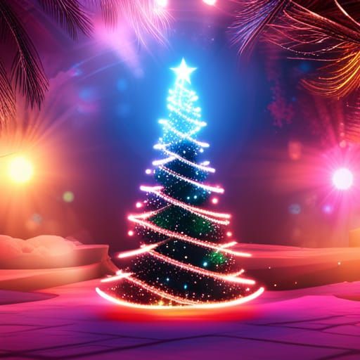 Magical sparkling magical Christmas tree in a Christmas city 1