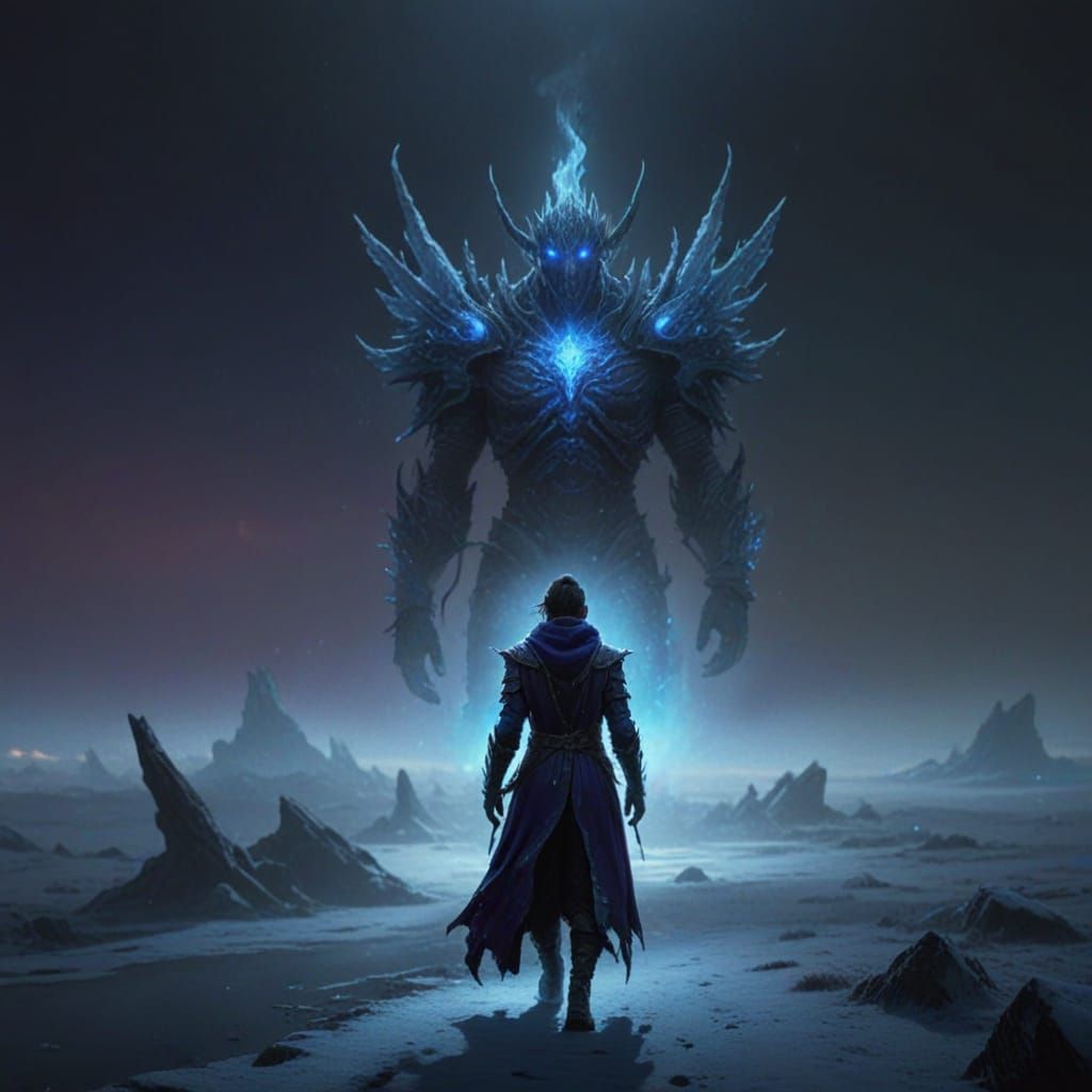 Icy Walker in a Vibrant Fantasy Landscape