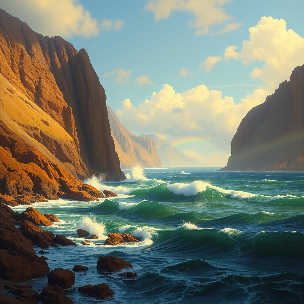 Contrasting Land and Water Landscape in Golden Light