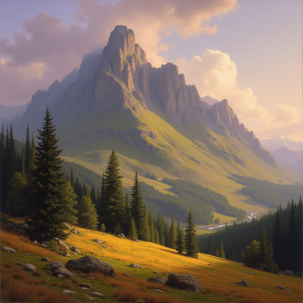 Autumn Mountain Landscape with Green Grassy Mountain
