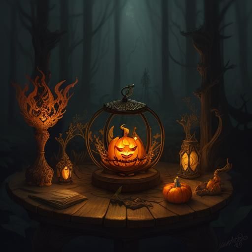 Glowing Jabberwock Pumpkin in Mystical Forest Glade