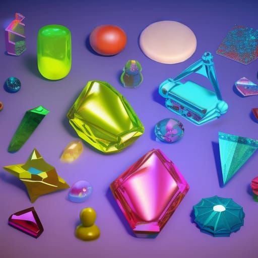 90s CGI Still Life with Crystals and Bubbles