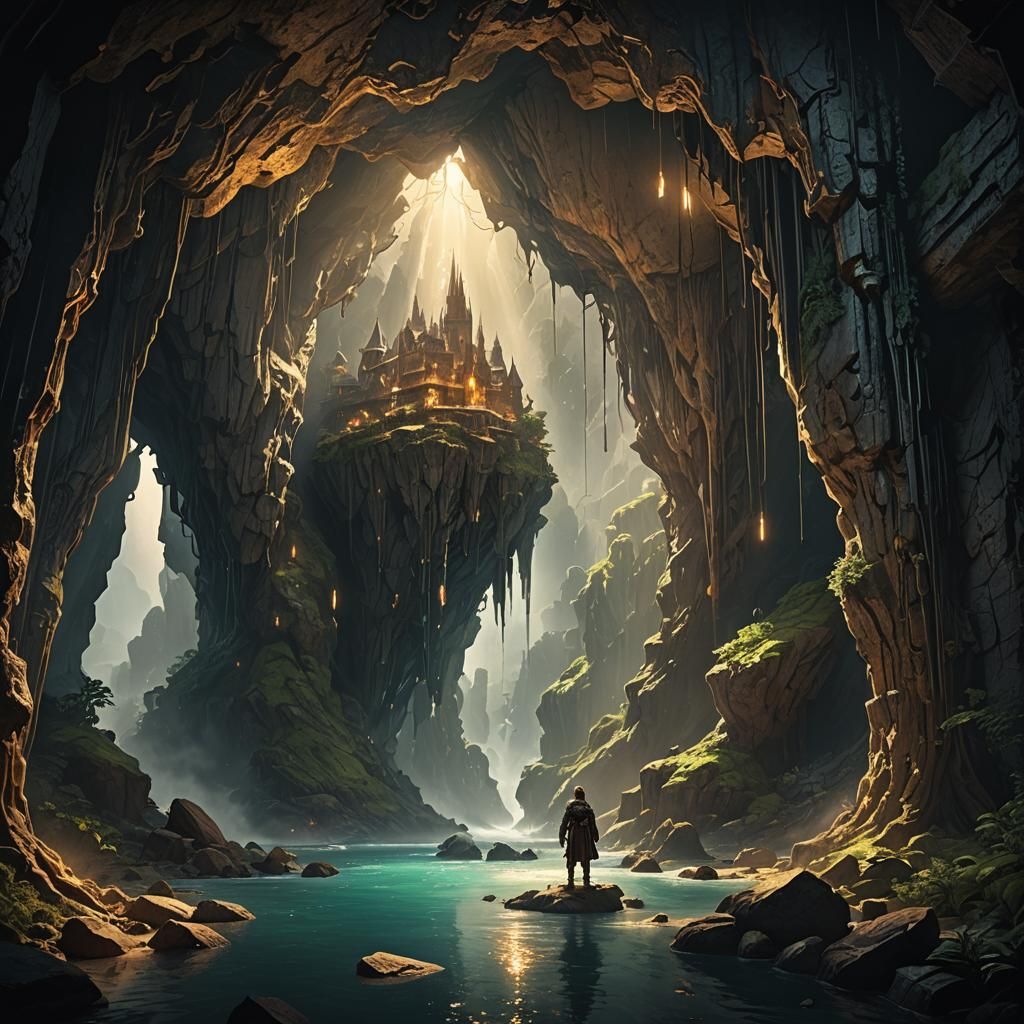Hope Shines Through Dark Heart Cave: Digital Matte Painting