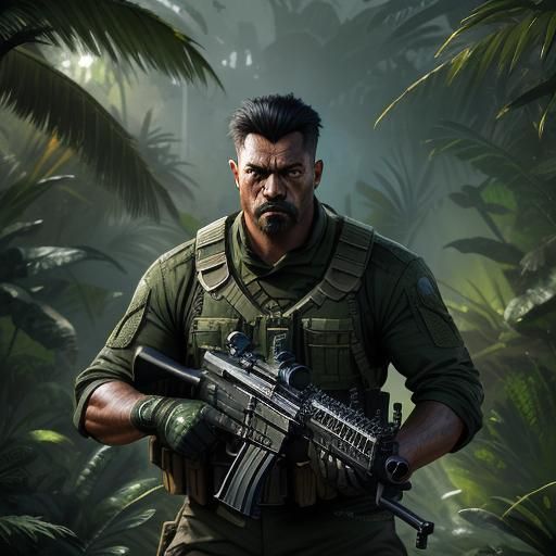 Action Movie Jungle Warrior in Detailed Matte Painting