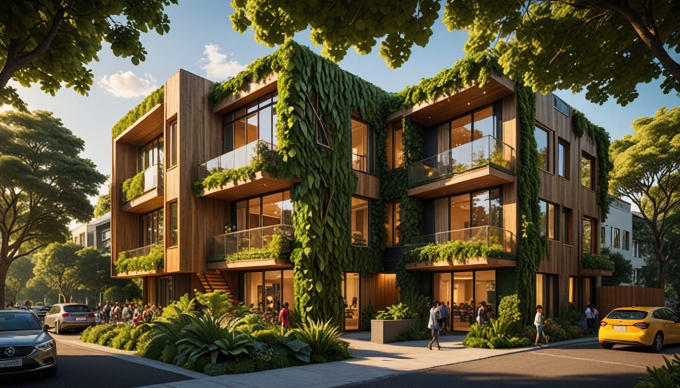 Surreal Solarpunk Community Unites in Eco-Friendly Harmony