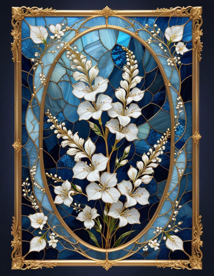 Victorian Stained-Glass Larkspur and Baby's Breath Art