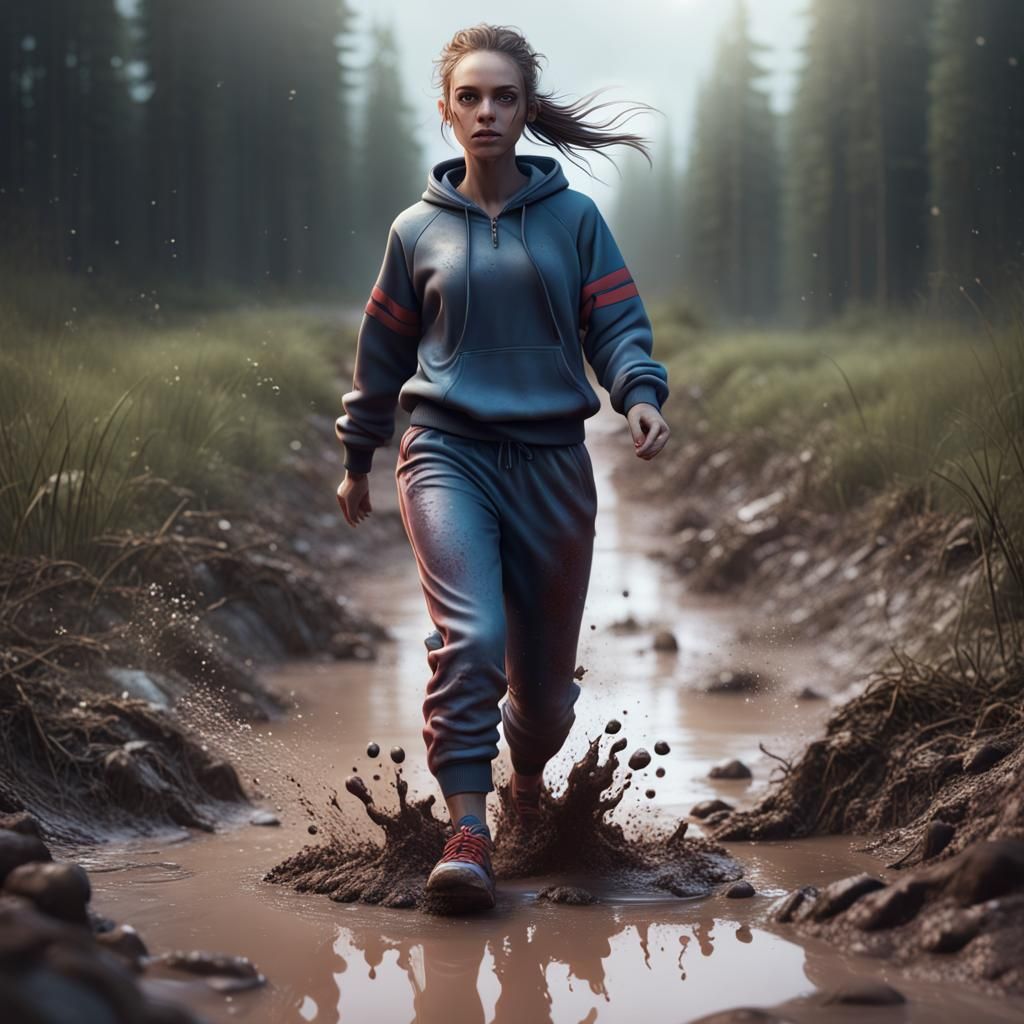 Girl Rolling in Mud: Detailed Matte Painting