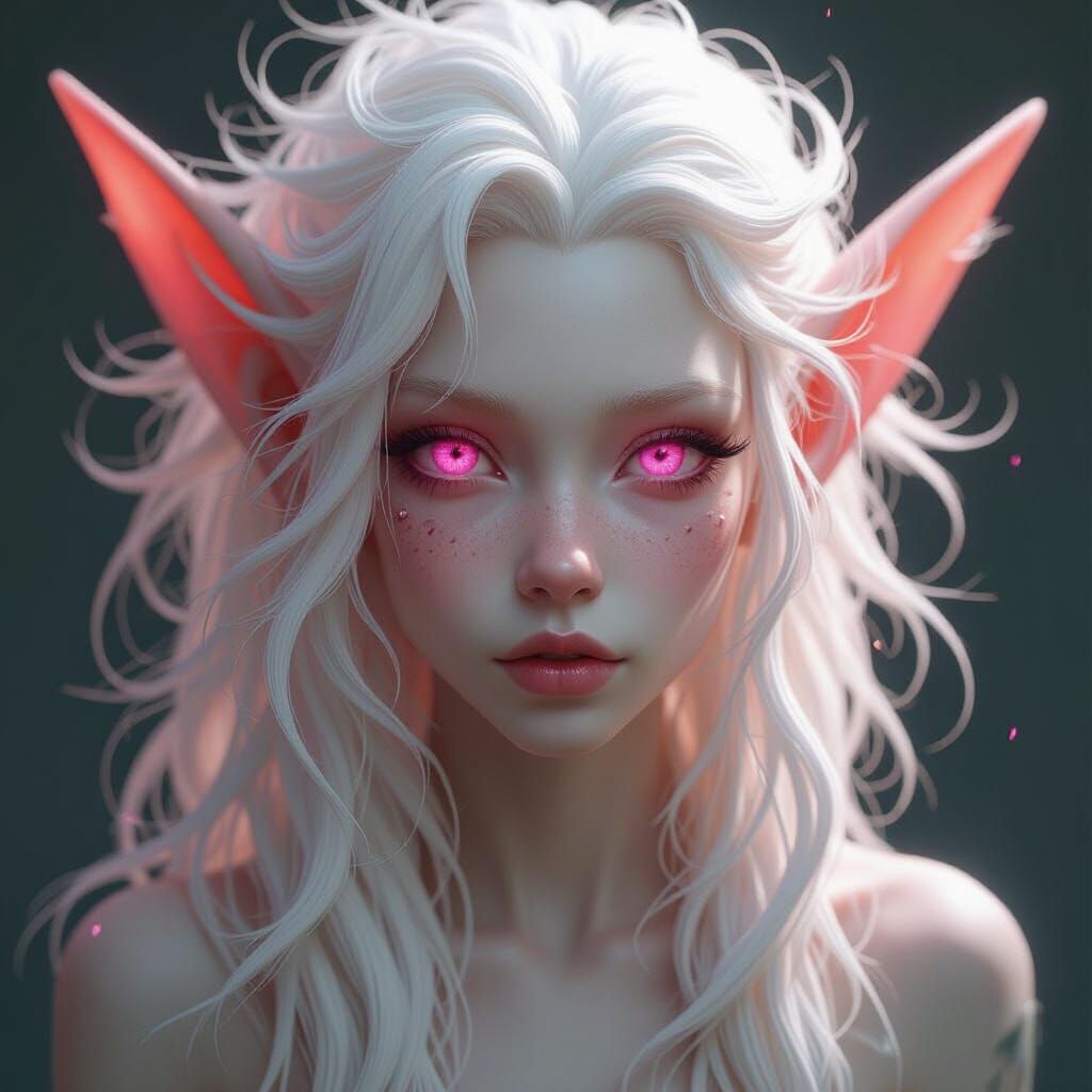 Albino Elf Portrait with Pink Eyes in Splash Art