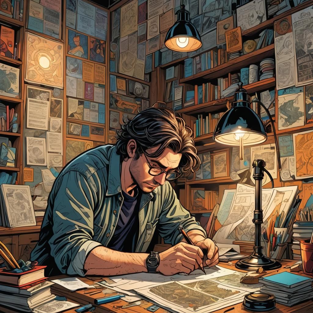 Comic Book Artist at Drafting Table