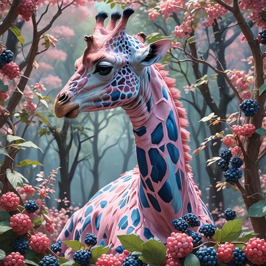 Pastel Giraffe in Berry Forest: Anime Art