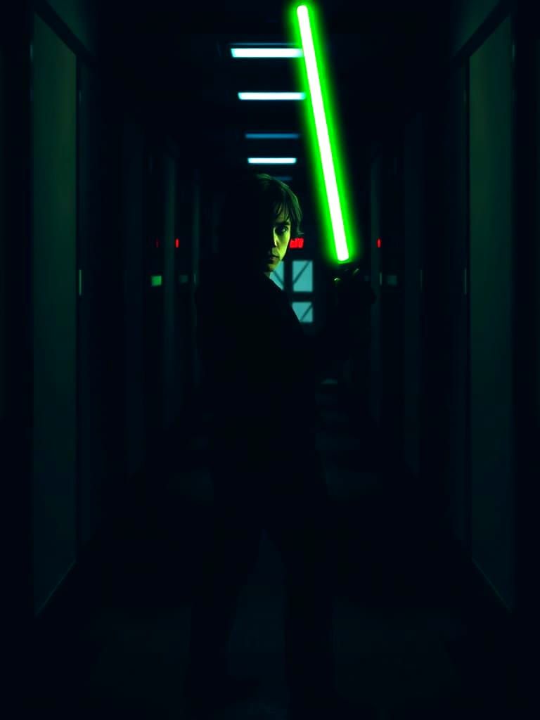 Luke Skywalker Silhouette with Green Lightsaber