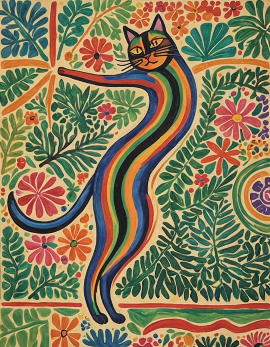 Abstract DaVinci Cat in Henri Rousseau Style