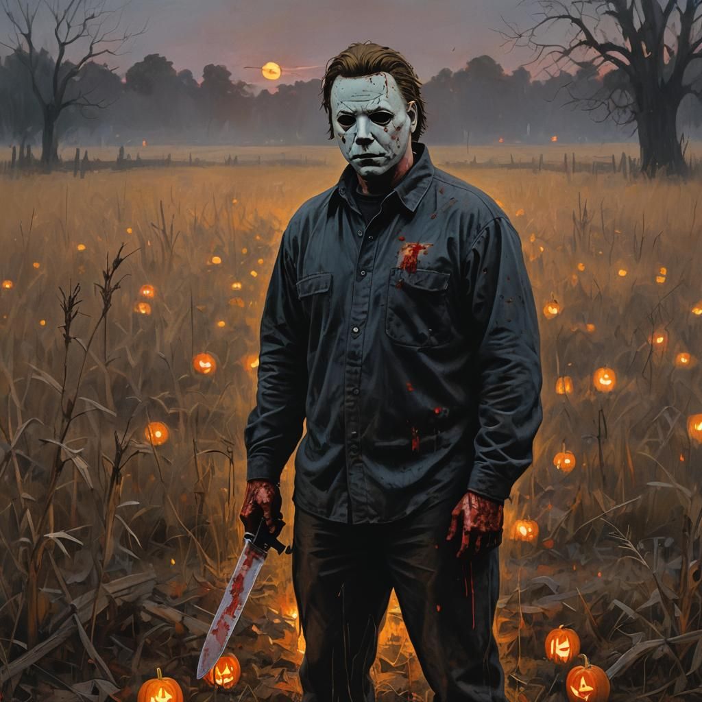 Menacing Michael Myers in Dark Fantasy Style