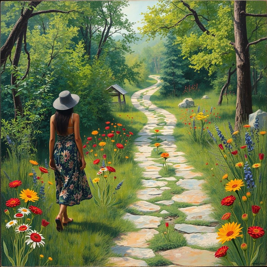 Winding Path in Mixed-Media Assemblage Style