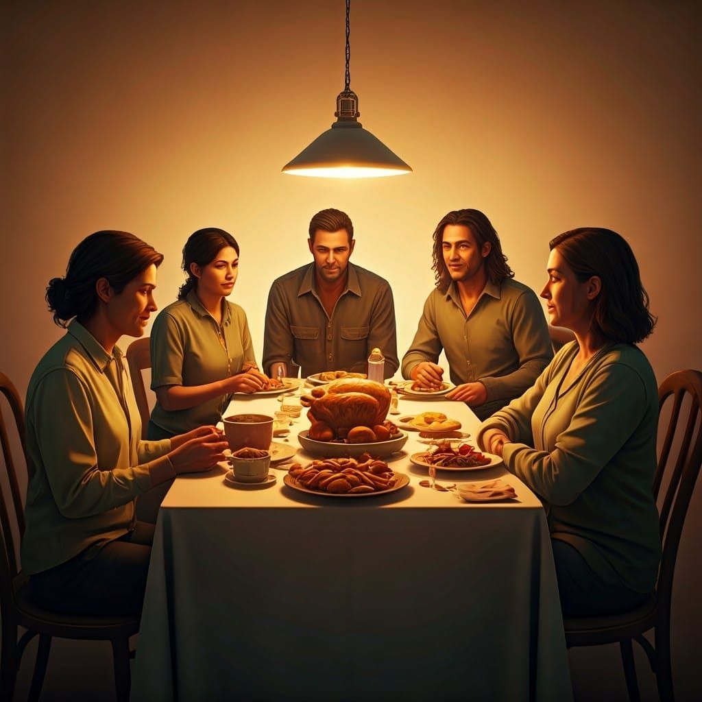 Family Meal in Art Nouveau Style