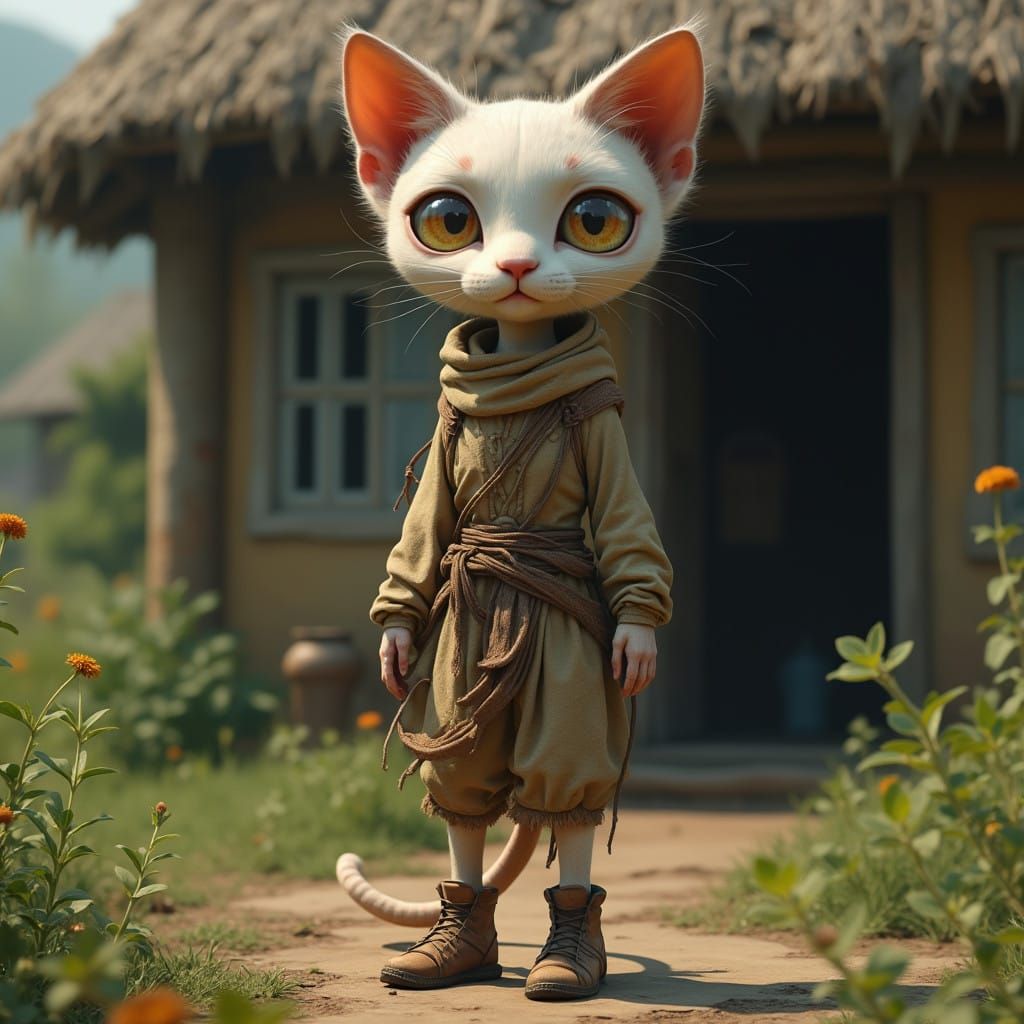 Dreamy Village Cat in Tattered Finery